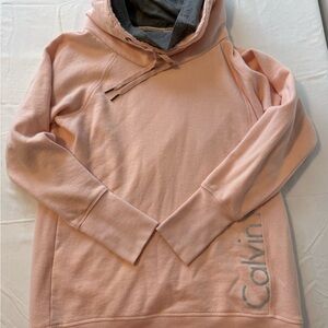Calvin Klein Light Peach Hooded Sweatshirt with Contrast Lining Thumbholes